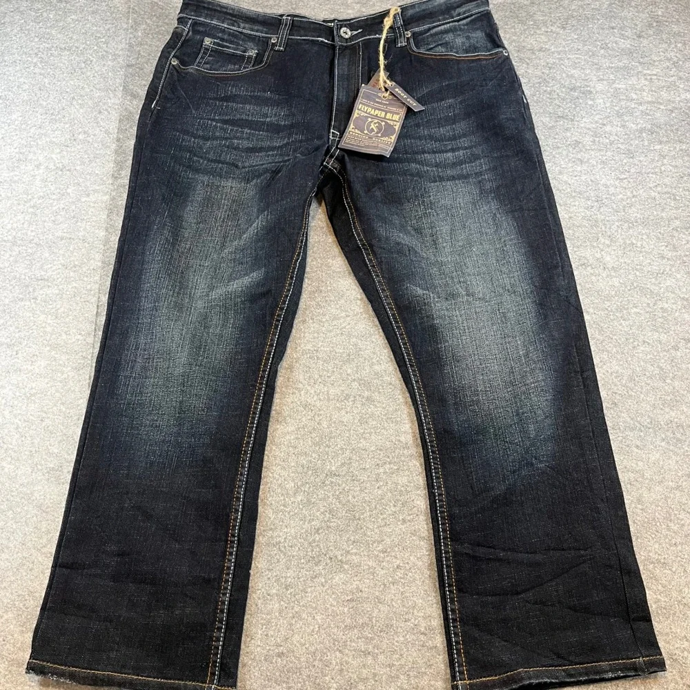 Flypaper Blue Mens Bootcut‎ Jeans Dark Wash Y2K Grunge 36x32 Embroidered Pocket